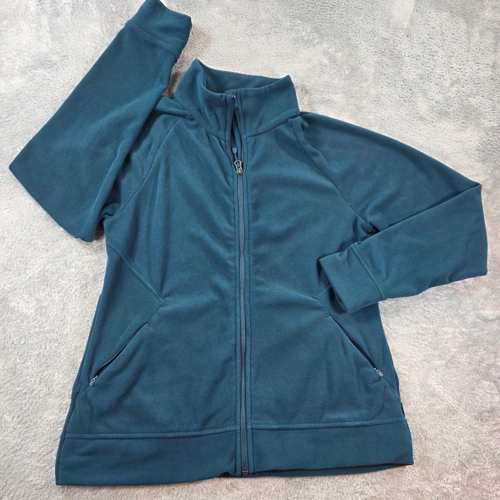 Eddie Bauer Full Zip Fleece Jacket Teal Medium Womens Mock Neck Hiking Outdoor